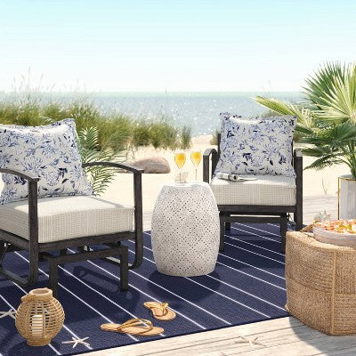  7'x10' Thin Stripe Rectangular Woven Outdoor Area Rug Navy/Ivory - Threshold™