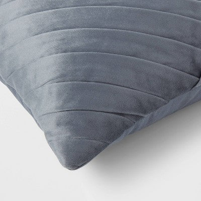  14"x20" Luxe Oblong Velvet Pleated Decorative Pillow Slate Blue - Threshold™: Cotton Velour, Indoor Use, STANDARD 100 By OEKO-TEX