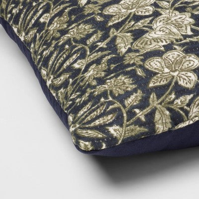  Square Double Cloth Printed Decorative Throw Pillow Navy/Green/Cream - Threshold™