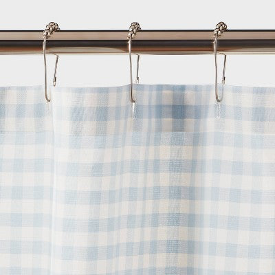  Traditional Gingham Plaid Shower Curtain Blue - Threshold™