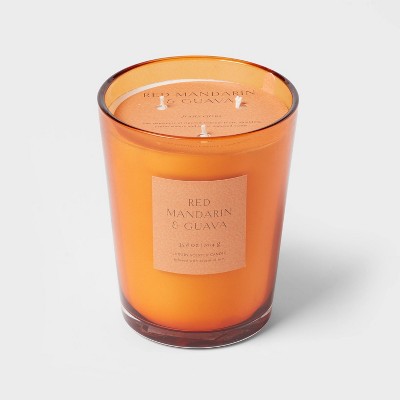  Colored Vase Glass With Dustcover Mandarin & Guava Candle Orange - Threshold™