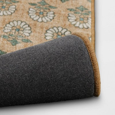  28"x84" Floral Block Memory Foam Runner Rug Yellow - Threshold™