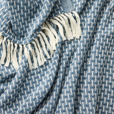  50"x60" Throw Woven Pattern Medium Blue/Cream - Threshold™ Designed With Studio McGee
