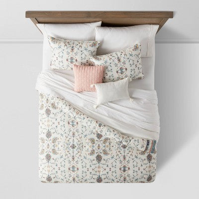  5pc Floral Border Print Comforter Bedding Set Blue/Pink/Yellow - Threshold™