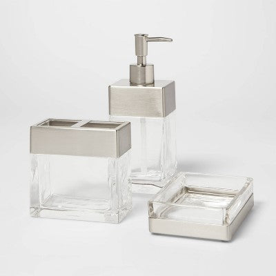  Rectangle Glass With Metal Soap/Lotion Dispenser Clear - Threshold™