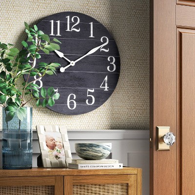  26" Farmhouse Wooden Wall Clock Black - Threshold™