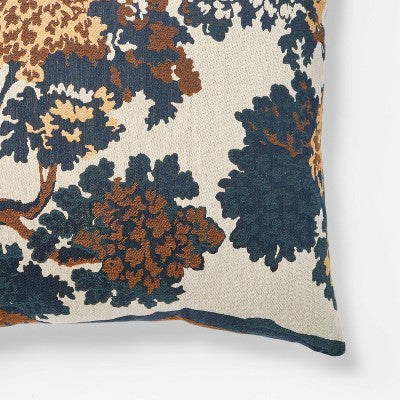  Cream-Navy-Olive Jacquard Tree Pillow 24x24 - Threshold Designed With Studio McGee