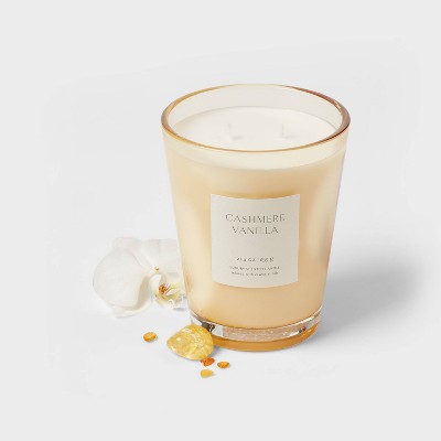  Colored Vase Glass With Dustcover Cashmere Vanilla Candle Ivory - Threshold™