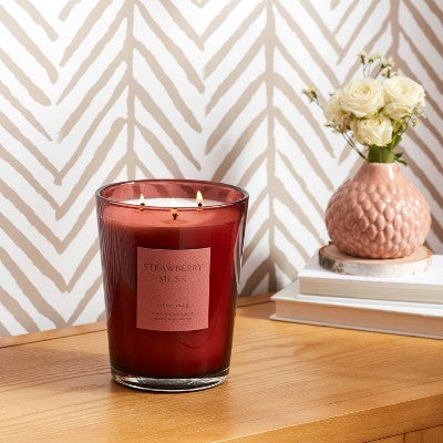  Colored Vase Glass With Dustcover Strawberry Musk Candle Red - Threshold™