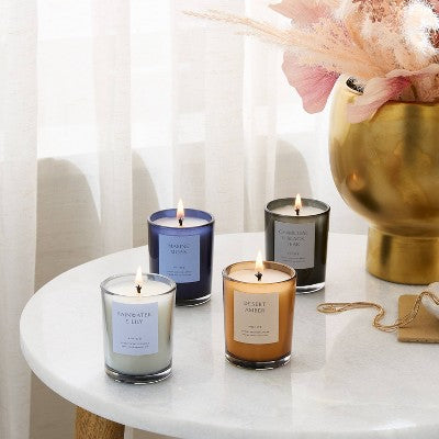  4pk Candle Gift Set Rainwater Lily + Marine Moss + Desert Amber + Charcoal Black Teak - Threshold™