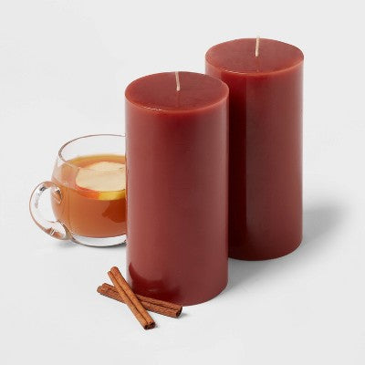  2pk Pillars Warm Cider & Cinnamon Red - Threshold™
