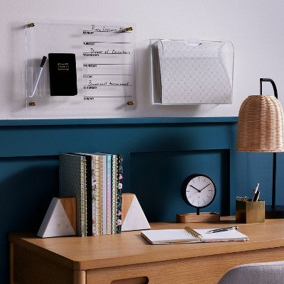  6.5" Desk Clock With Wood Tray - Threshold™