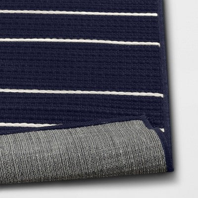  7'x10' Thin Stripe Rectangular Woven Outdoor Area Rug Navy/Ivory - Threshold™