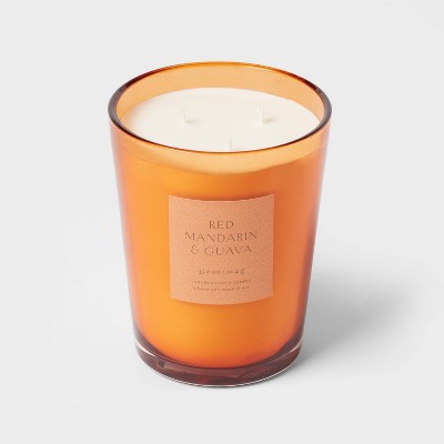  Colored Vase Glass With Dustcover Mandarin & Guava Candle Orange - Threshold™