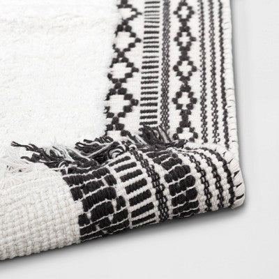 20"x32" Striped Fringe Bath Rug Black/White - Threshold™