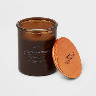  9oz Lidded Glass Jar Crackling Wooden Wick Candle Coconut And Honey - Threshold™