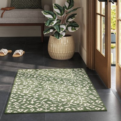  2'x3' Botanical Washable Accent Rug Fern Green - Threshold™