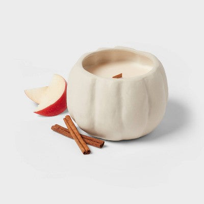  12oz Brushed Abstract Pumpkin Ceramic With Woodwick And Dustcover Honeycrisp Apple Cider Candle - Threshold™