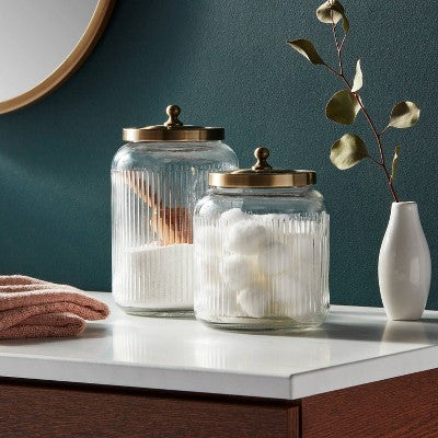  Medium Glass Bath Canister Brass - Threshold™