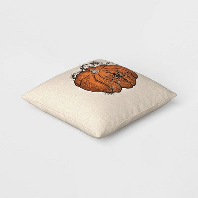  Pumpkin With Spider Cotton Square Halloween Throw Pillow Ivory - Threshold™