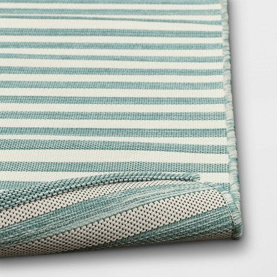  5'x7' Narrow Wornstripe Rectangular Woven Outdoor Area Rug Turquoise Blue - Threshold™