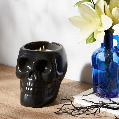  38oz XL Ceramic Skull Figural Candle Black - Threshold™