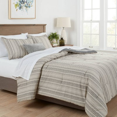  7pc Reversible Printed Stripe Comforter Bedding Set With Sheets Gray - Threshold™