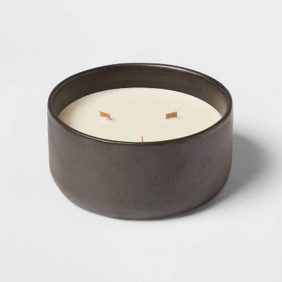  16oz Blackened Bowl Ceramic With Multi Woodwick And Dustcover Acorn + Pine Candle Black - Threshold™