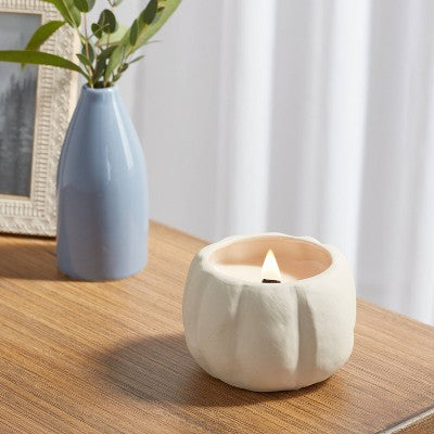  12oz Brushed Abstract Pumpkin Ceramic With Woodwick And Dustcover Honeycrisp Apple Cider Candle - Threshold™
