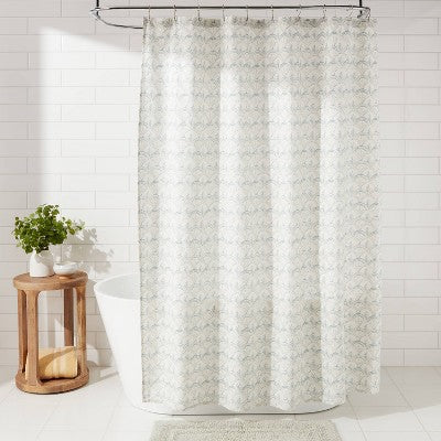  Block Print Scallop Shower Curtain Aqua Blue - Threshold™