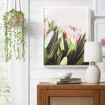  16" X 20" Floral Photography Framed In Pale Maple Wall Canvas Pink - Threshold™