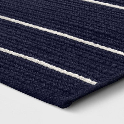  7'x10' Thin Stripe Rectangular Woven Outdoor Area Rug Navy/Ivory - Threshold™