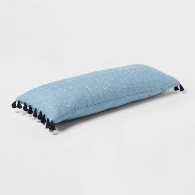  Oversized Oblong Pick Stitch Plaid Tassel Decorative Throw Pillow - Threshold™