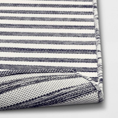  7'x10' Narrow Wornstripe Rectangular Woven Outdoor Area Rug Navy Blue - Threshold™
