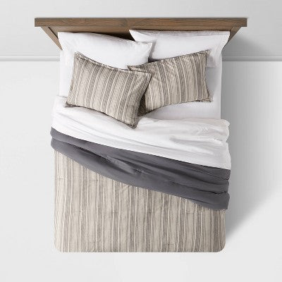  7pc Reversible Printed Stripe Comforter Bedding Set With Sheets Gray - Threshold™