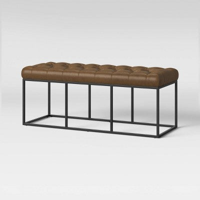  Trubeck Tufted Metal Base Bench Faux Leather Brown - Threshold™