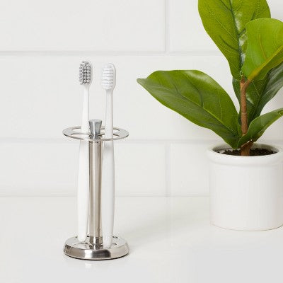  Brushed Stainless Steel Toothbrush Holder - Threshold™: Elegant Bathroom Accessory, Metal Stand For Oral Hygiene