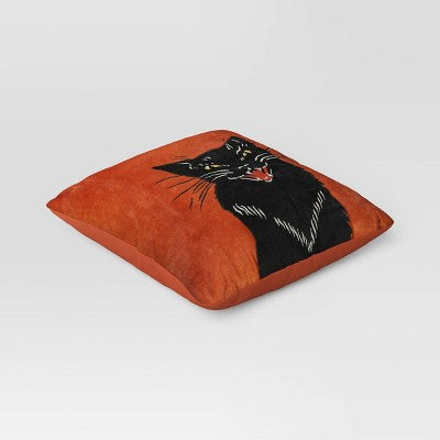  Fierce Cat Applique Cotton Velvet Square Halloween Throw Pillow - Threshold™