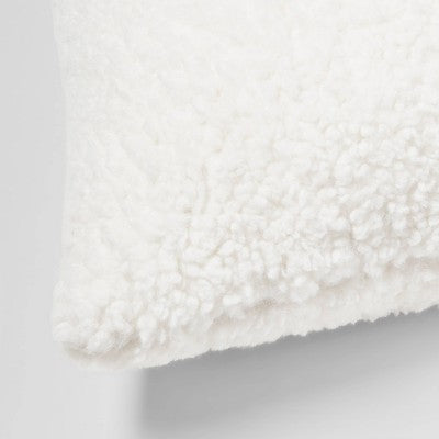  Oversized Oblong Traditional Cozy Faux Shearling Decorative Throw Pillow Cream - Threshold™