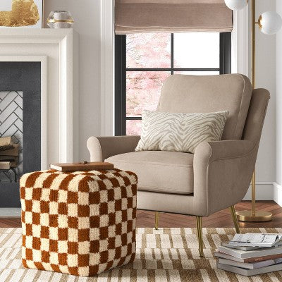  Checkerboard Pouf Mustard/Cream - Threshold™